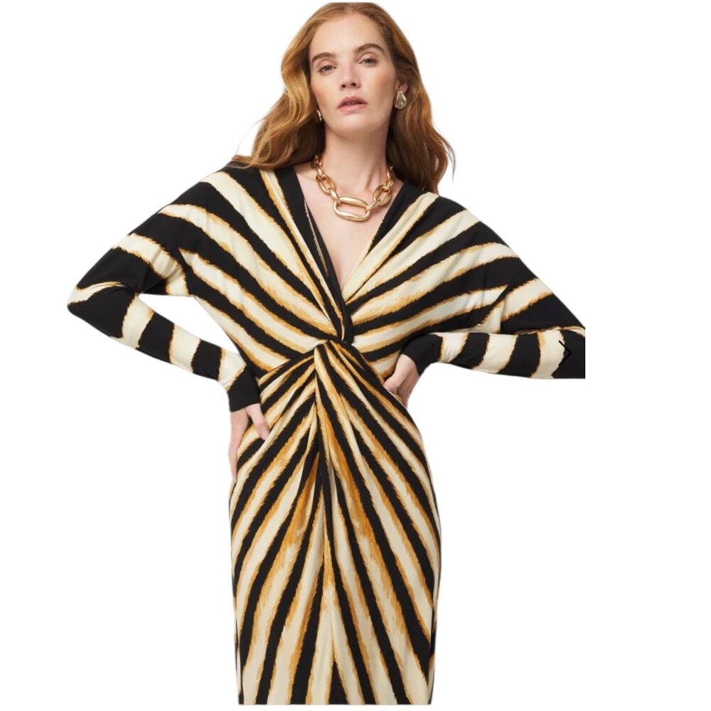White House Black Market NWT $160 Women's Sunburst Front Twist Midi Dress, LP - Picture 3 of 14